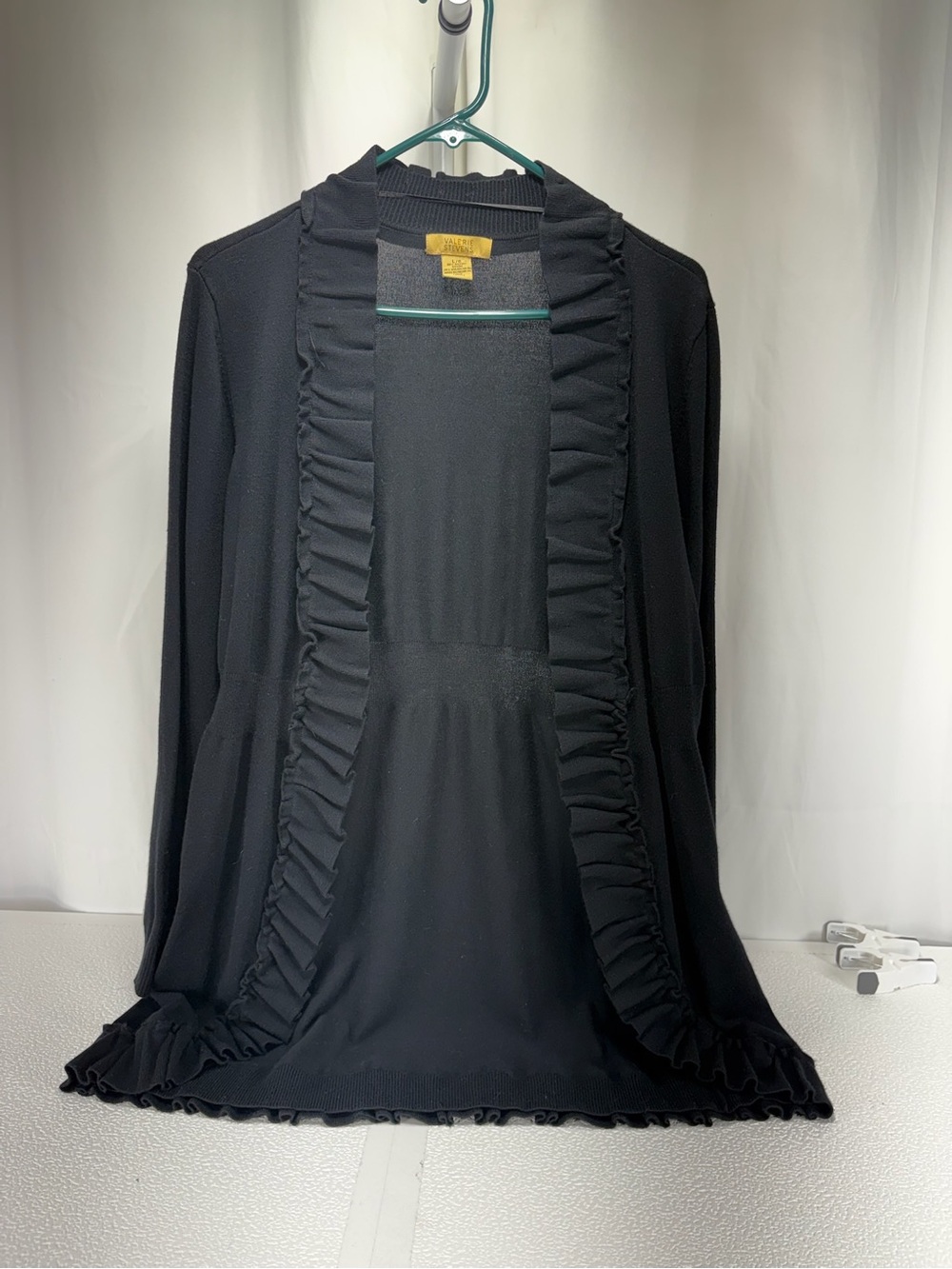 Valerie Stevens Black Ruffle-Trim Open Cardigan Swim Coverup 4630